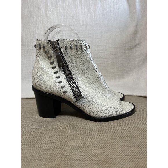 FRYE Brielle Rebel Peep Toe Women's Crackle Leather Bootie Ankle Boots White 5.5 - Picture 1 of 12